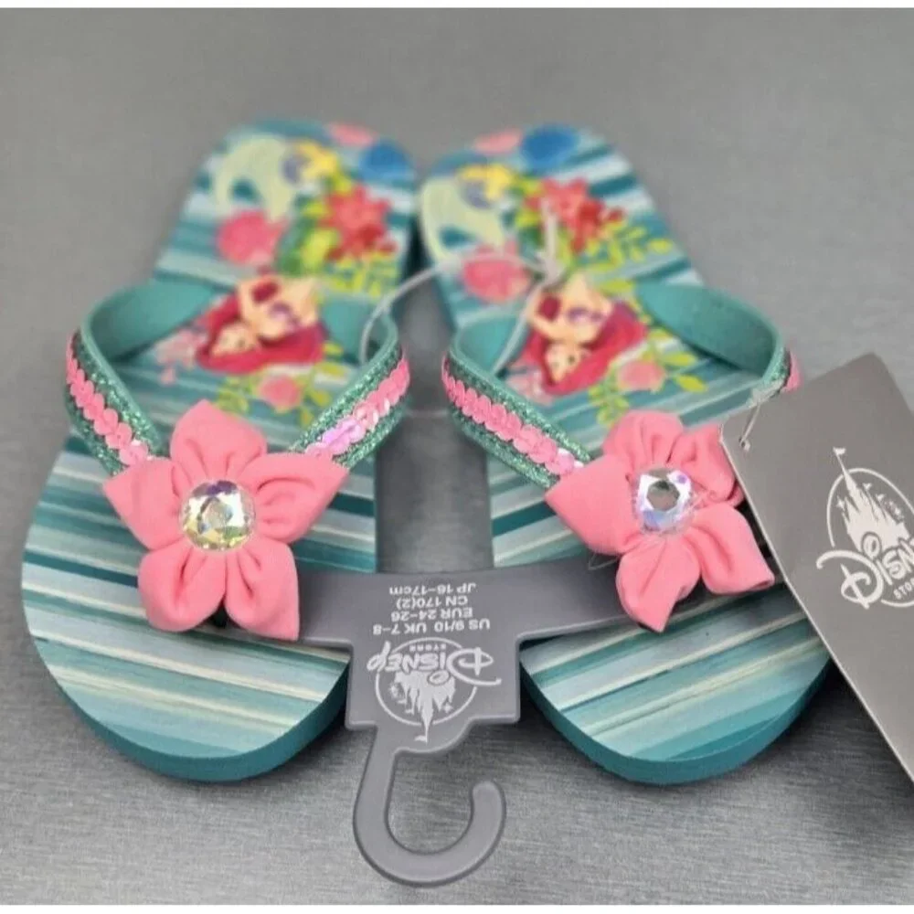 Disney Store Princess Ariel Flip Flops Sandals Shoes Girl Size 9/10